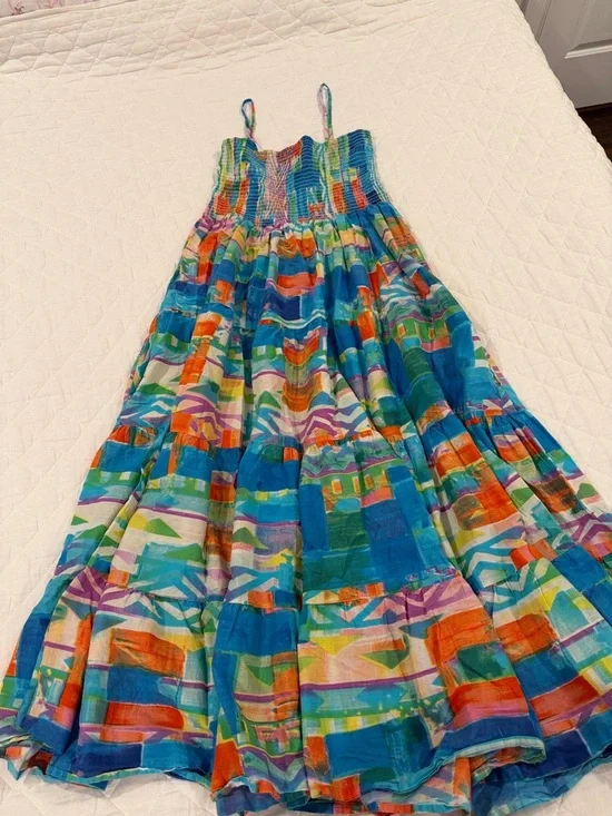 Patchwork Blue Maxi Sundress with Adjustable Straps - Picture 2 of 5